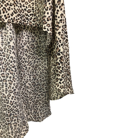 P.Luca Milano Women's Tunic Top Hi-Lo Puff Gathered Sleeves Brown Leopard L NWT - Picture 9 of 11